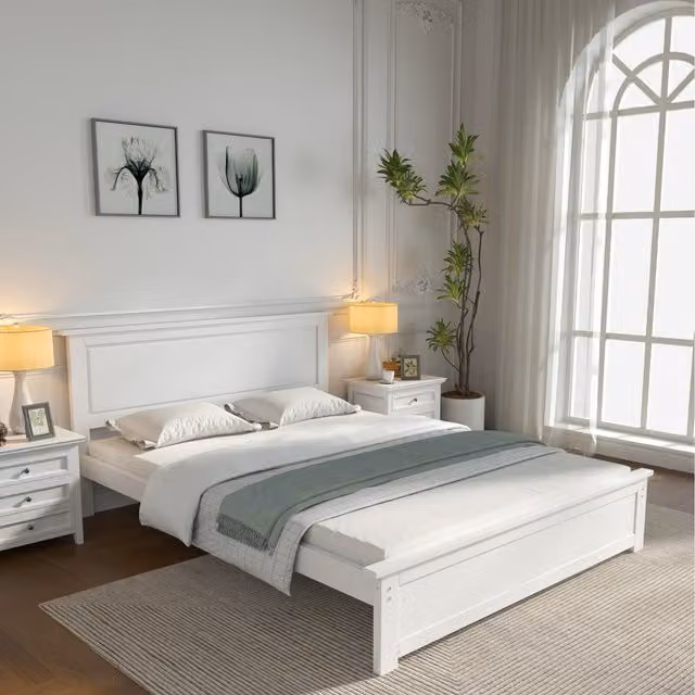 Home Treats White Lacquered Solid Pine Wood Bed Frame, W/D/H: 180 x 200 cm
