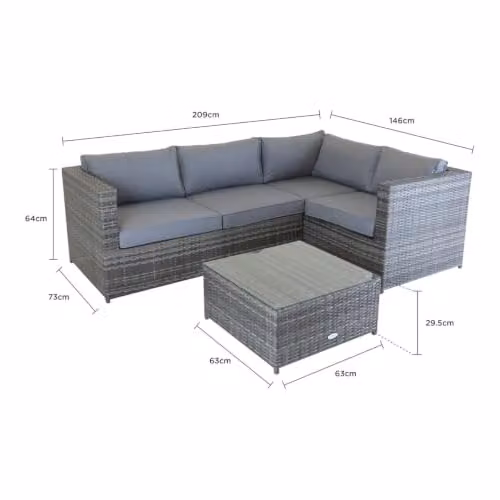 Charles Bentley Modern Rattan L-Shaped Corner Sofa and Coffee Table Set with Cushions, Grey, W/D/H: 146 x 73 x 64 cm – 5