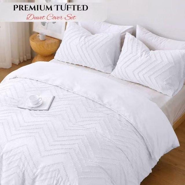 Grace Reversible Tufted Microfibre Duvet Cover and Pillowcase Set, White, Single, Hypoallergenic