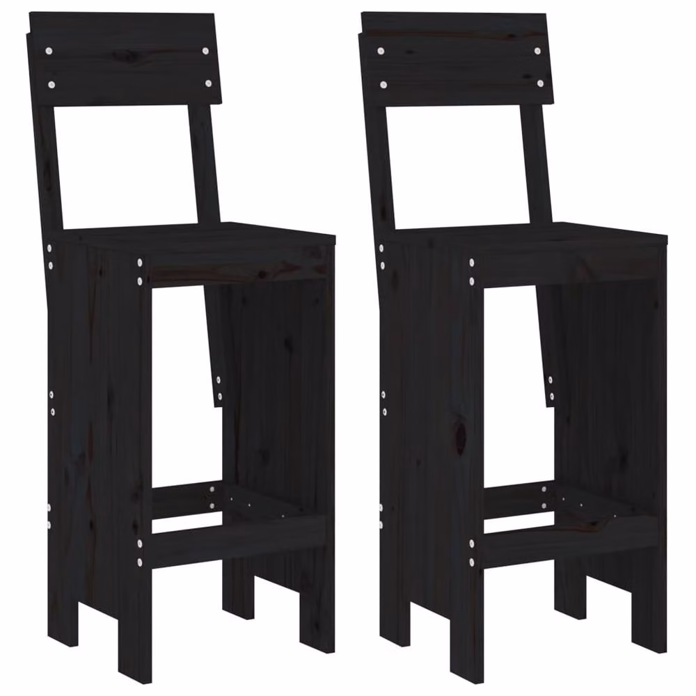 Berkfield Home Beautiful Bar Stools, Set of 2, Black Solid Pine Wood, W/D/H: 40 x 48.5 x 115.5 cm – 3
