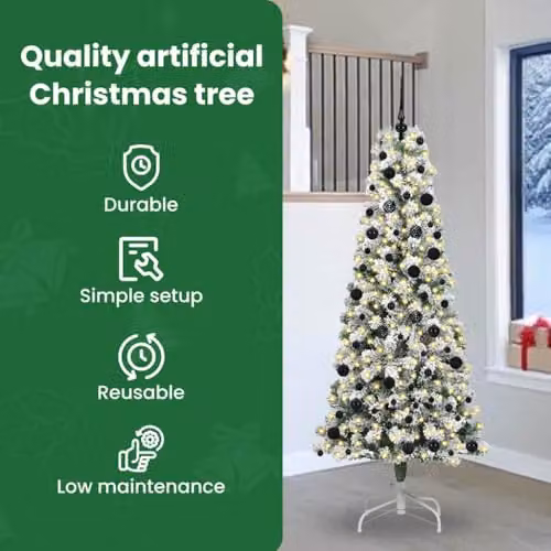 vidaXL Artificial Hinged Christmas Tree in Green and White, Height: 240 cm – 4