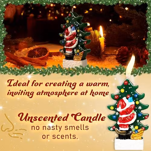 Deco Express Christmas Santa and Christmas Tree Festive Candle in Multicolour and Green, W/D/H: 19.5 x 11.5 x 11.5 cm – 4