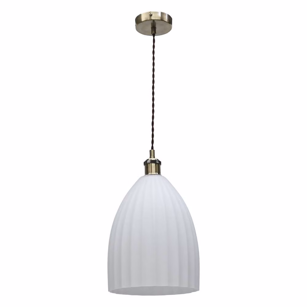 First Choice Lighting Hayes White Fluted Glass Easy Fit Dome Pendant Light Shade – 1