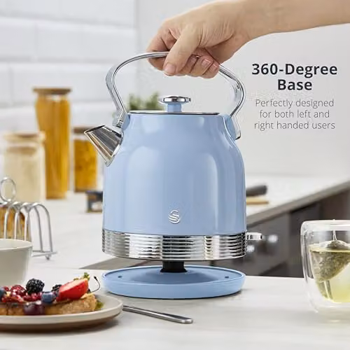 Swan Retro Kitchen Set with 1.7L Rapid Boil Kettle and 2 Slice Toaster in Blue – 2