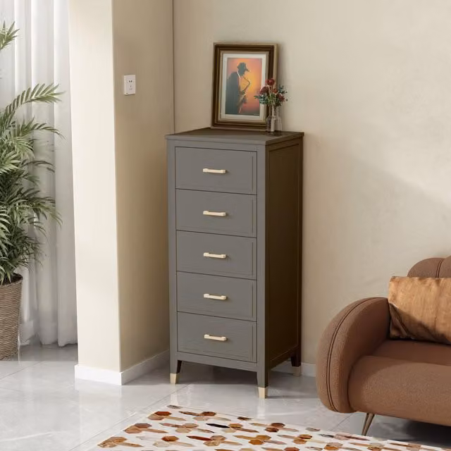 Cabinet Bits Palazzi 5 Drawer Narrow Chest of Drawers in Grey – 1