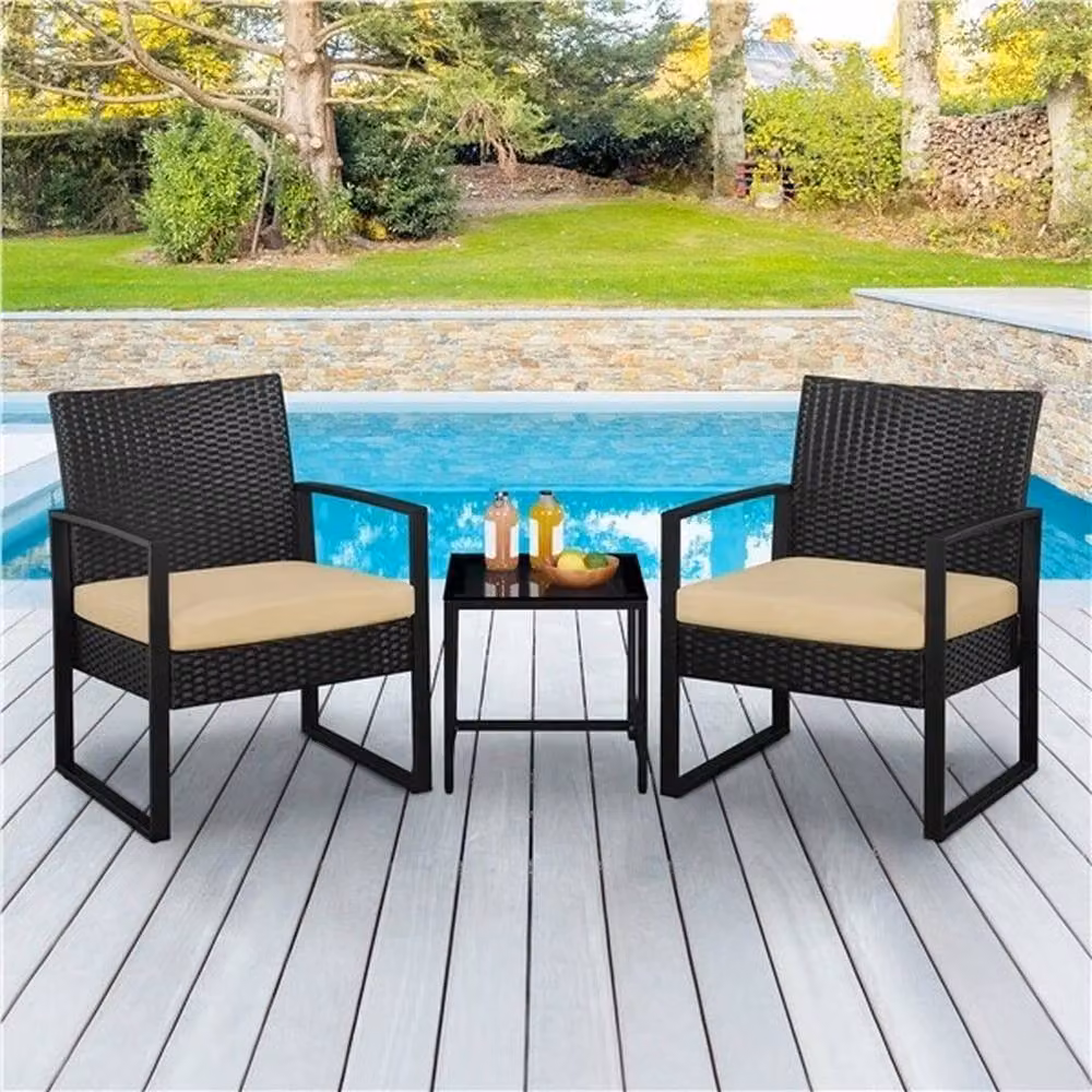 PAWNORA 3-Piece Rattan and Metal Patio Set in Black – 3