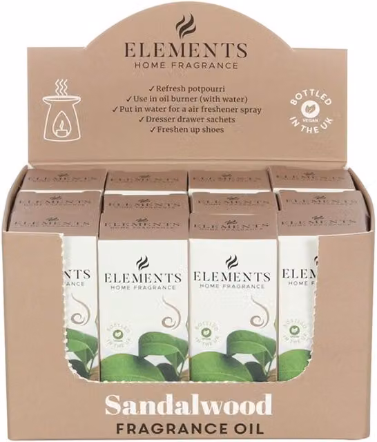 KDMK Set of 12 Elements Sandalwood Fragrance Oils, Woody and Floral, Brown
