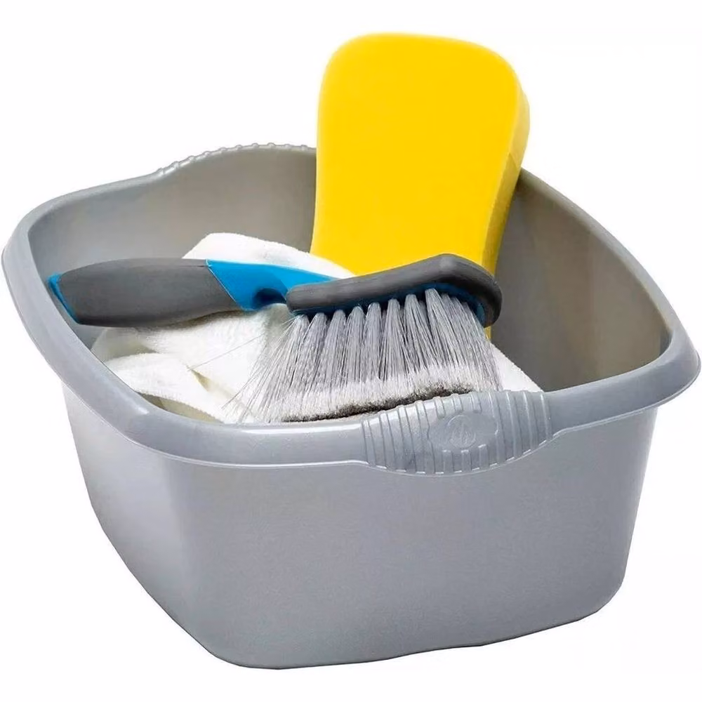 PAWNORA Silver Washing Up Bowl and Rectangular Dish Drainer Rack in Grey Plastic – 2