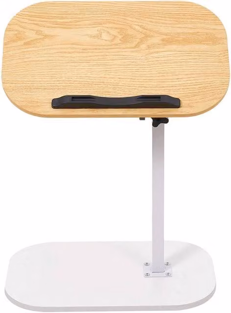 FORGEVIO Height Adjustable Overbed Table in Natural Wood and Brown