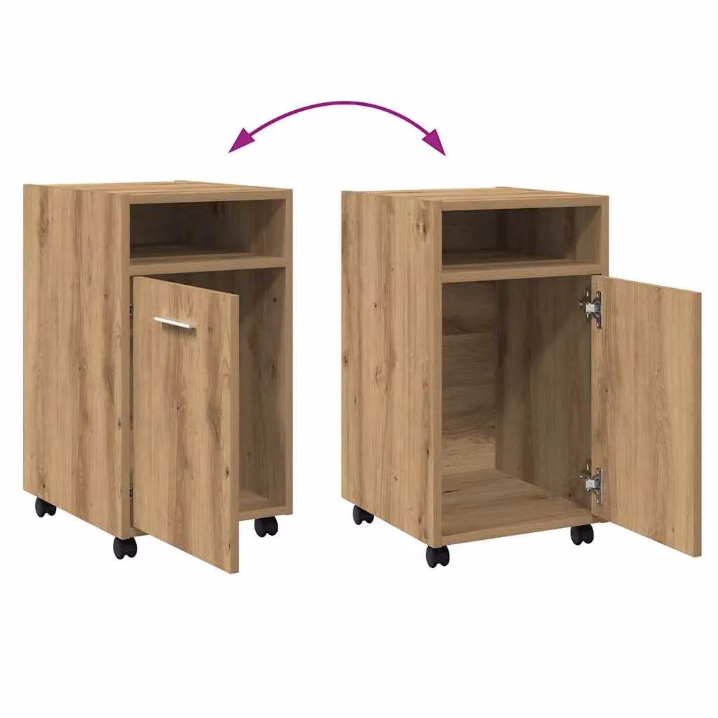 Berkfield Artisan Oak Home Cabinet with Wheels in Brown, W/D/H: 33 x 38 x 60 cm – 3