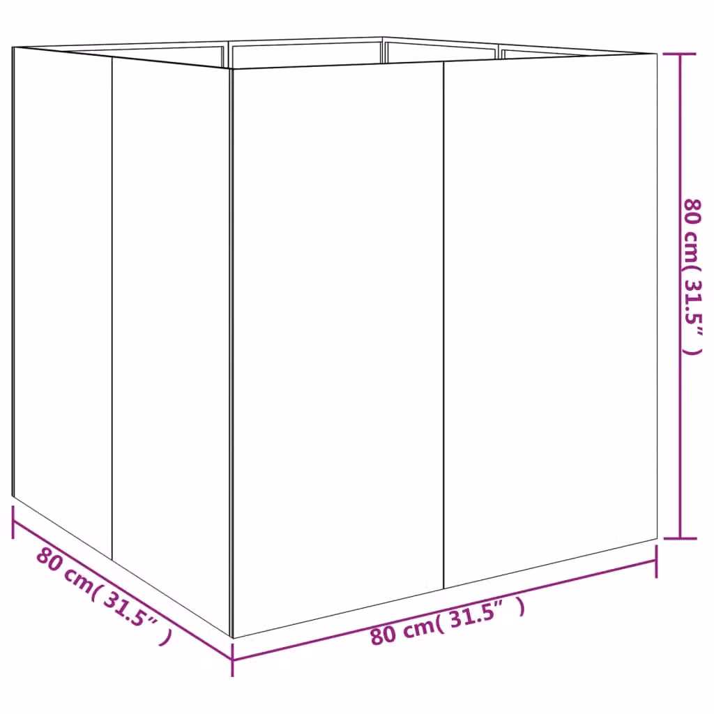 Berkfield Square Corten Steel Planter in Brown, W/D/H: 80 x 80 x 80 cm – 3
