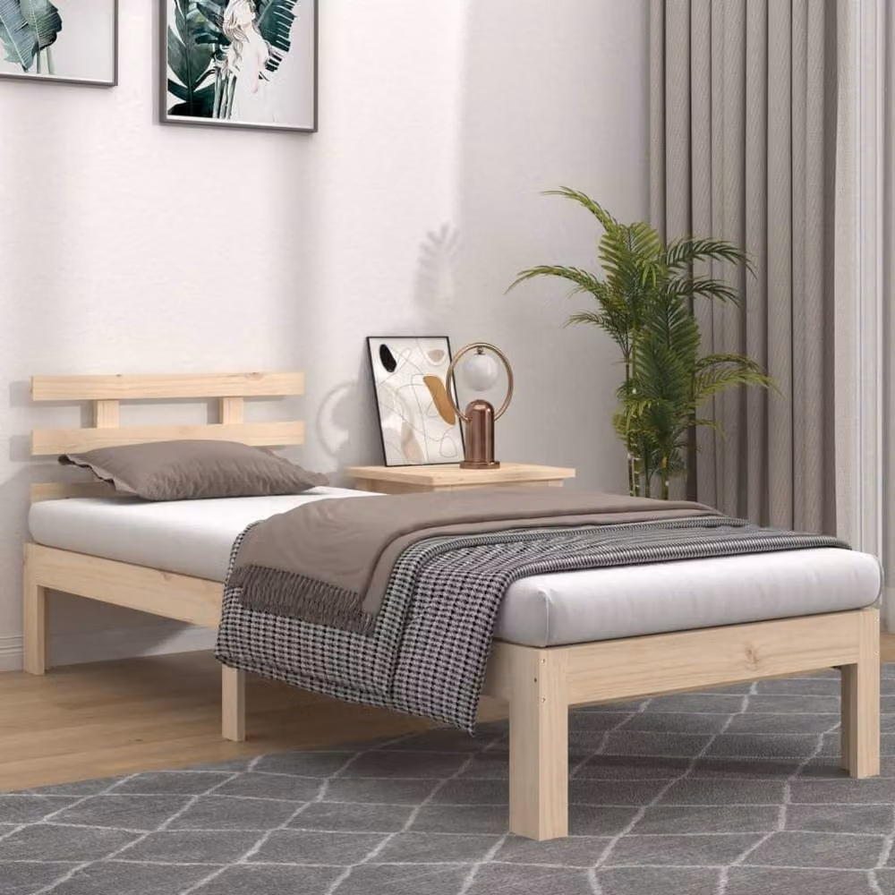 Berkfield Home Beautiful Solid Wood Pine Bed Frame in Beige, W/D/H: 100 x 200 cm – 2