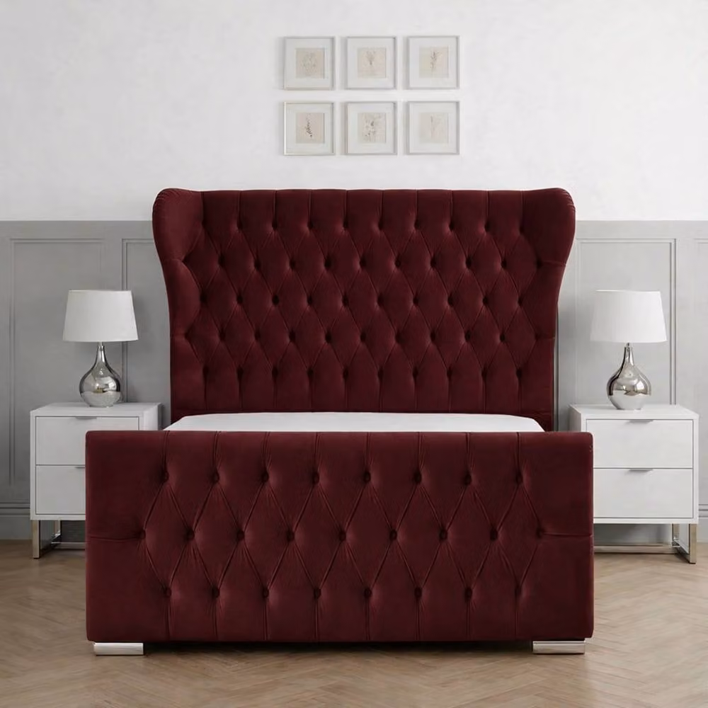Living Comfort Bedz Velvetine Plush Velvet Upholstered Bed with Slatted Base in Red, Size: Single (W/D/H: 90 x 190 cm) – 2