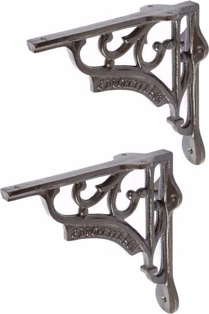 Hammer and Tongs Ornate Iron Shelf Bracket, Pack of 2, Matt Black and Grey, Diameter: 15 cm