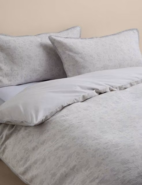M&S Pure Cotton Floral Jacquard Bedding Set in Grey Mix with Duvet Cover and Pillowcase