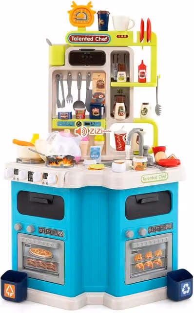 COSTWAY Pretend Kitchen Toy Set in Blue