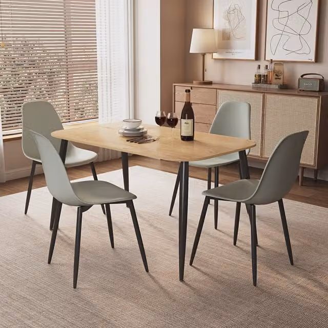 Aspen Light Oak Rectangular Dining Table and 4 Curve Chairs Set in Grey and Beige