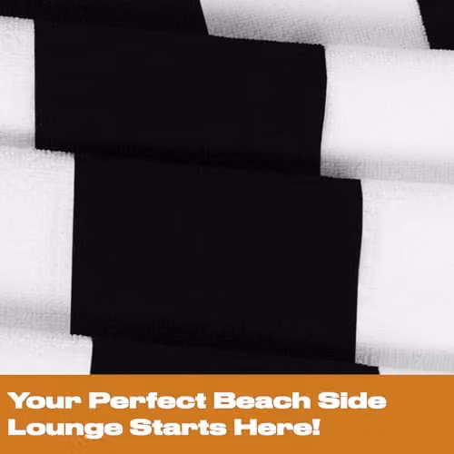 OHS Black and White Striped Microfibre Quick Dry Beach Towel, W/D/H: 71 x 152 cm – 4