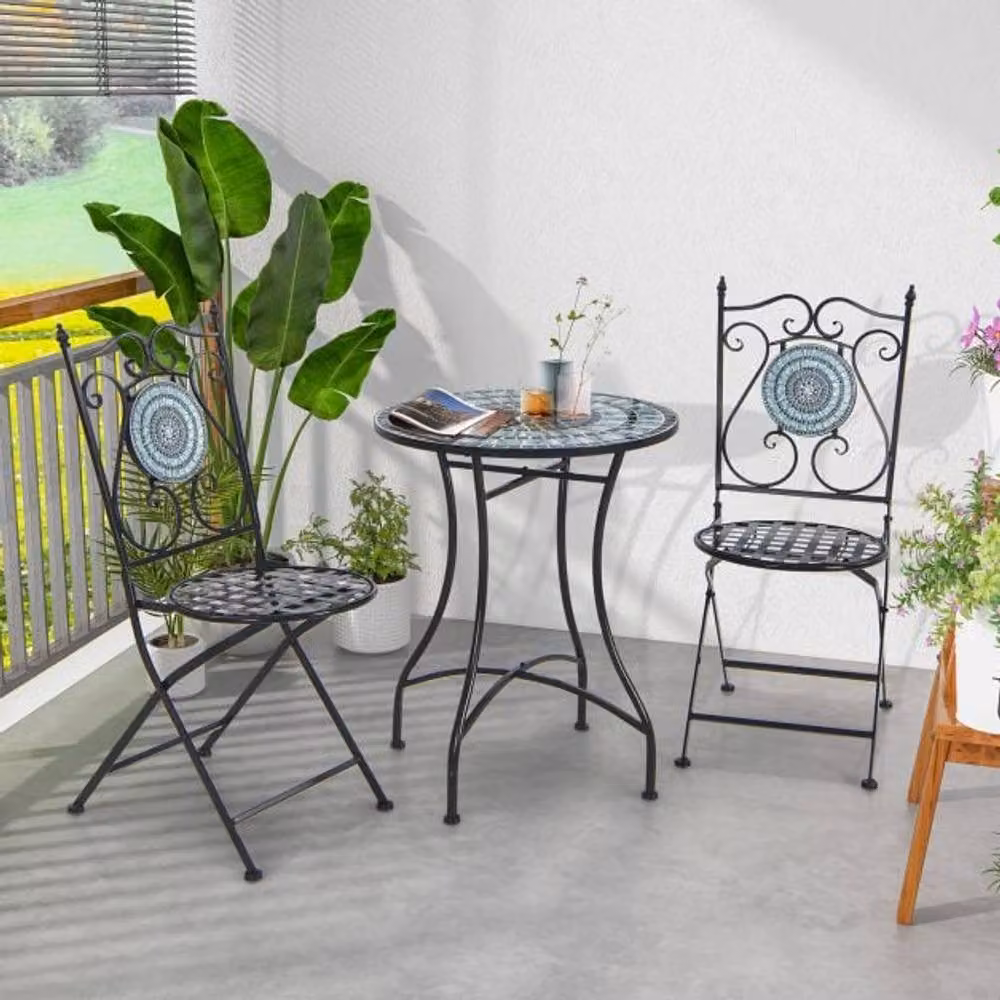 Costway Round Mosaic Garden Side Table with Powder Coated Steel Frame in Multicolour – 4