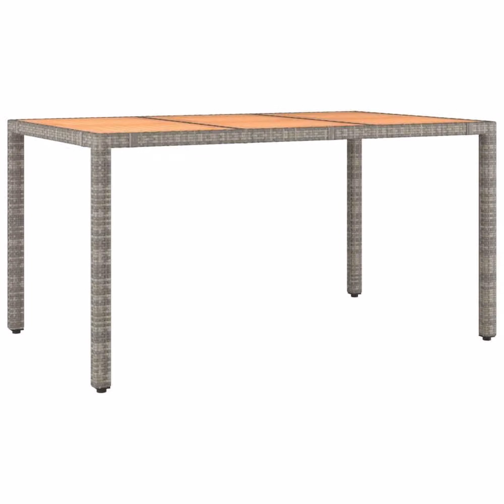 Berkfield Home Grey Poly Rattan Garden Table with Acacia Wood Top
