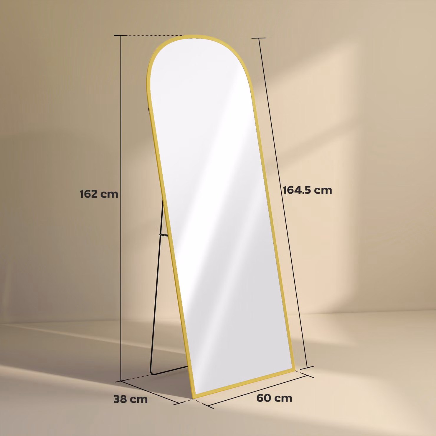 HOMCOM Modern Rectangular Freestanding Standing Mirror with Aluminium Frame, Gold, Height: 165 cm, Width: 60 cm – 3