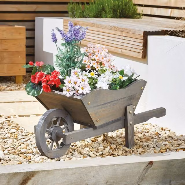 Marco Paul Large Wheelbarrow Flower Garden Planter, Grey