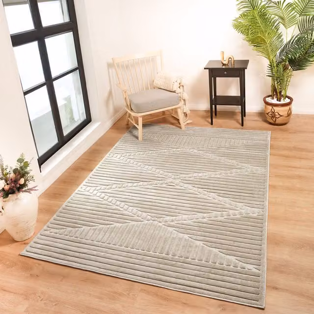 Livabliss Le Mans Modern Textured In & Outdoor Rug in Beige, Grey and White, W: 160 cm, L: 220 cm