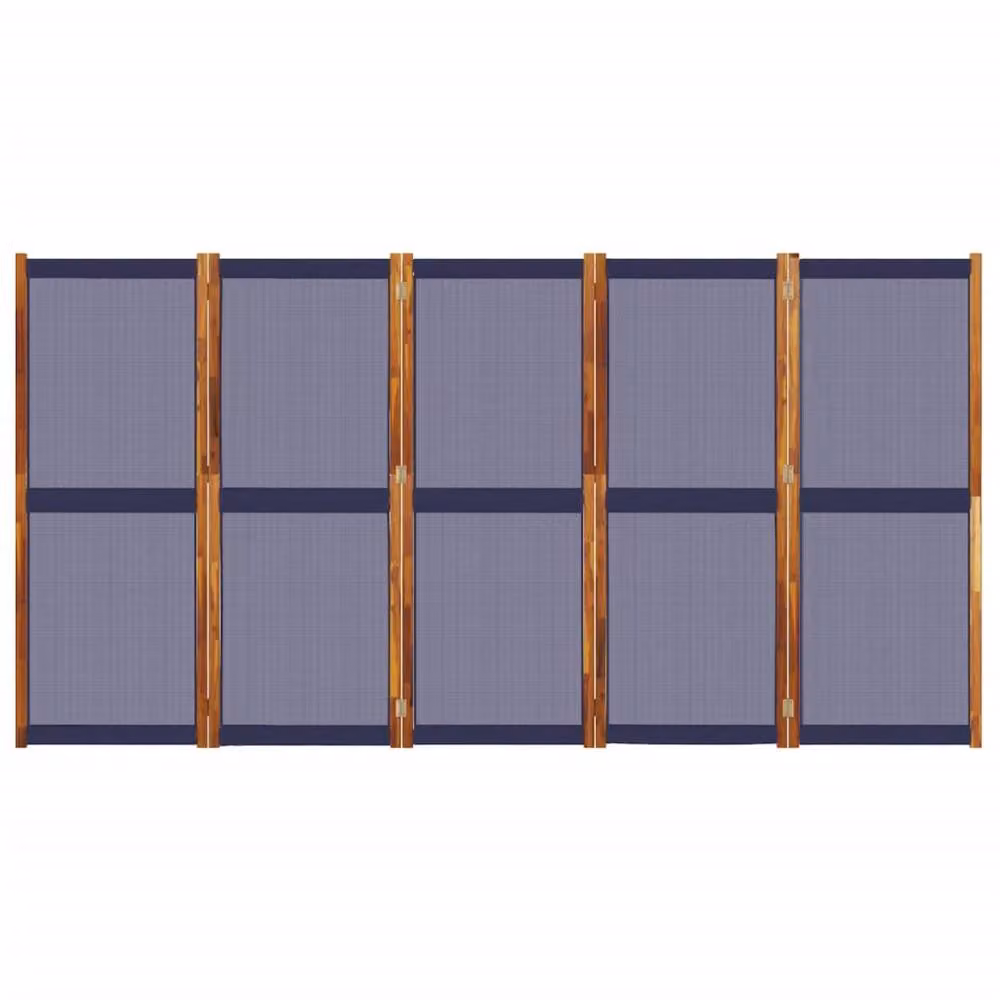Berkfield Home 5-Panel Acacia Wood and Textilene Room Divider in Navy Blue, W/H: 350 x 180 cm – 3