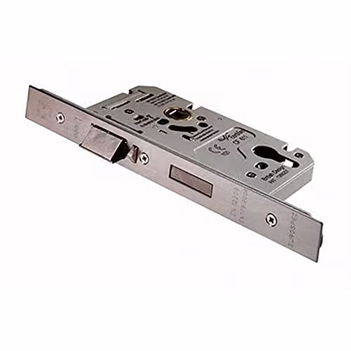 Loops DIN Euro Profile Escape Lock with Square Forend, 60mm Backset, Silver Stainless Steel