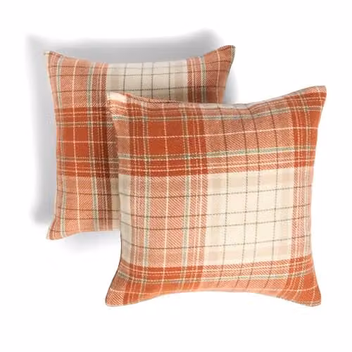 OHS 2 Pack Classic Woven Check Square Cushion Covers, Orange, W/D/H: 45 x 45 x 45 cm