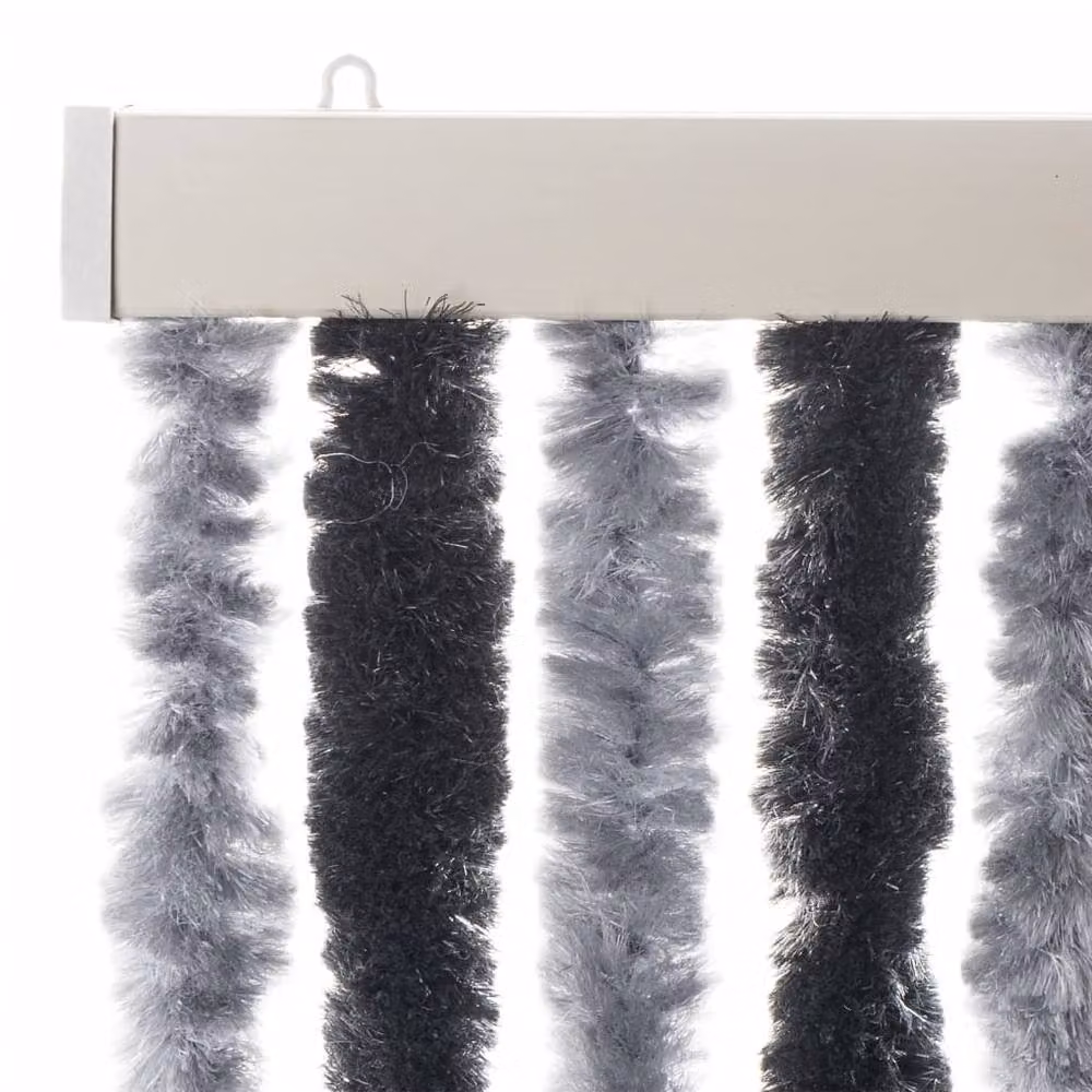 Berkfield Home Chenille Soft Fly Curtain in Grey and Black, W: 90 cm, H: 200 cm – 4