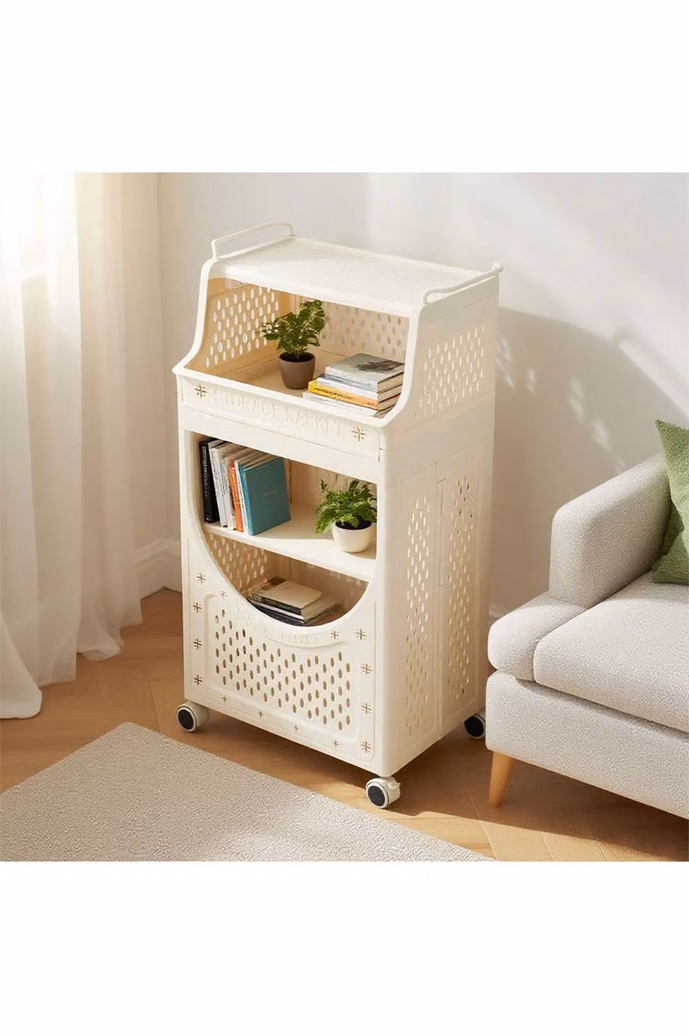 Living and Home 3-Tier Rolling Laundry Sorter Basket with Handles and Castors, Beige – 2