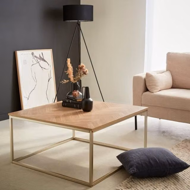 sweeek Herringbone Square Coffee Table in Light Brown