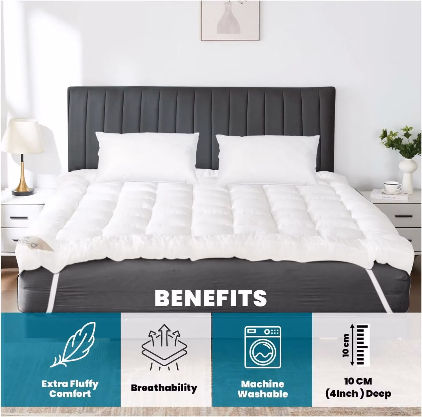 Gaveno Cavailia King Size Mattress Topper in White, 10 cm Depth, Breathable and Cooling – 2