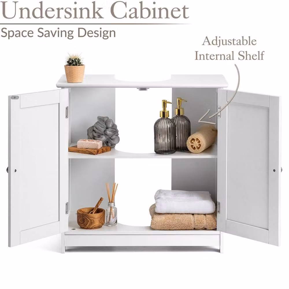 FORGEVIO Modern White Lacquered MDF Bathroom Under Sink Cabinet with Internal Shelves and Hinged Doors – 2