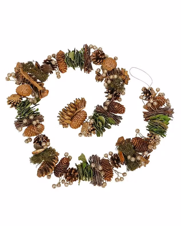 Dibor Woodland Walk Natural Finish Christmas Table Garland, Green and Multicolour, Length: 120 cm – 2