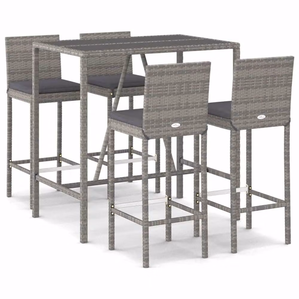 Berkfield Home 5 Piece Grey Poly Rattan Garden Bar Set with Cushions – 2