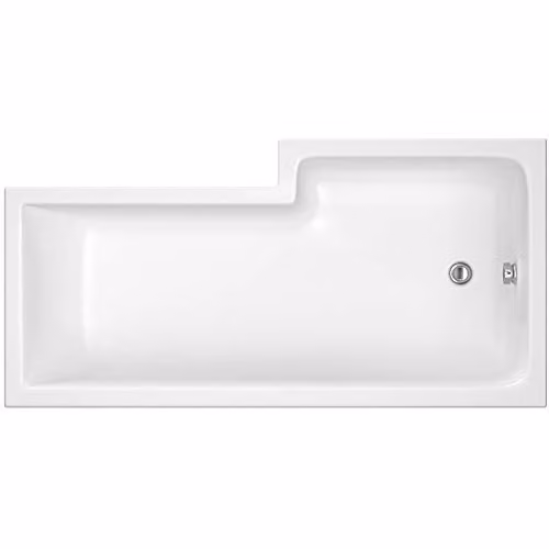 Nuie WBS1785L Modern L-Shaped Square Corner Shower Bath, Left Hand, White, W/D/H: 170 x 85 x 40 cm