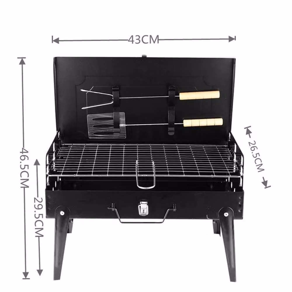 EONLION Portable Folding Charcoal Barbecue Grill, Black, W: 100 cm, D: 46.5 cm – 2