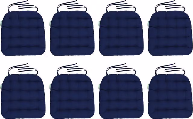 Gardenista Blue Quilted Outdoor Garden Chair Cushion with Ties and Water Repellent Finish