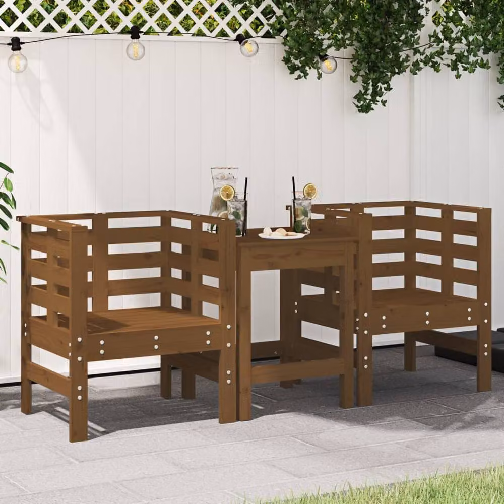 Berkfield Home Rustic Solid Wood Pine Garden Chairs, 2 Pack, Honey Brown, W: 61.5 cm, D: 53 cm, H: 71 cm – 2