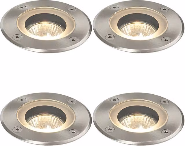 Loops 4 Pack Marine Grade IP65 Round Recessed Ground Light, 50W GU10, Stainless Steel and Glass, Silver – 1