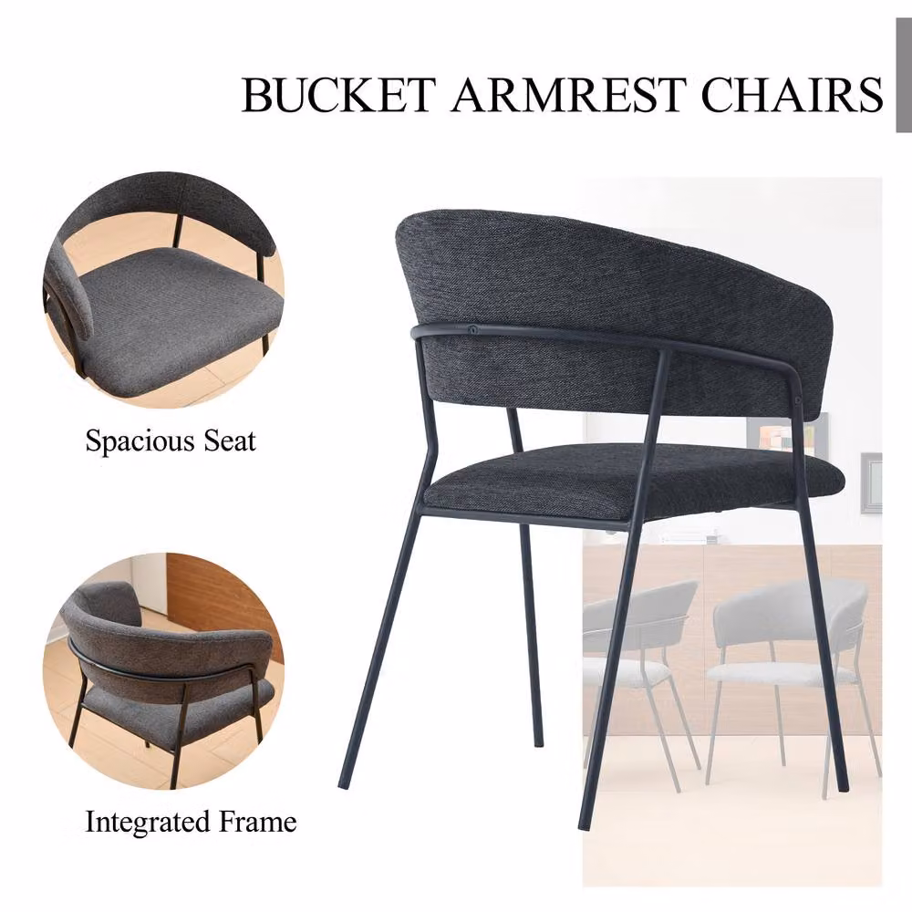 SONARA Set of 2 Modern Curved Dining Chairs with Armrests and Metal Frame in Grey – 5