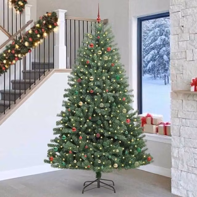 Berkfield Home Artificial Hinged Christmas Tree in Green, Height: 270 cm