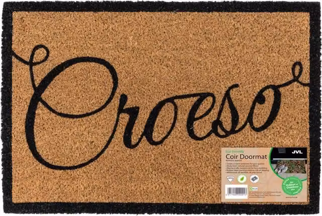 JVL Brown Natural Coir Rectangular Entrance Doormat with Non-Slip Rubber Backing