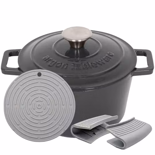 Argon Tableware Round Cast Iron Casserole Dish with Self-Basting Lid, 2.8L, Grey – 1