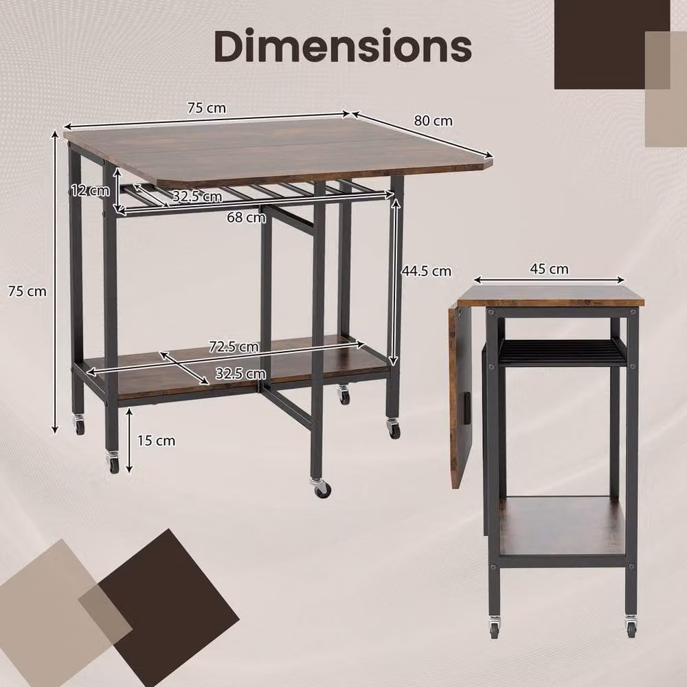 VOGREX Movable Folding Dining Table with Built-in Wine Rack in Brown – 2