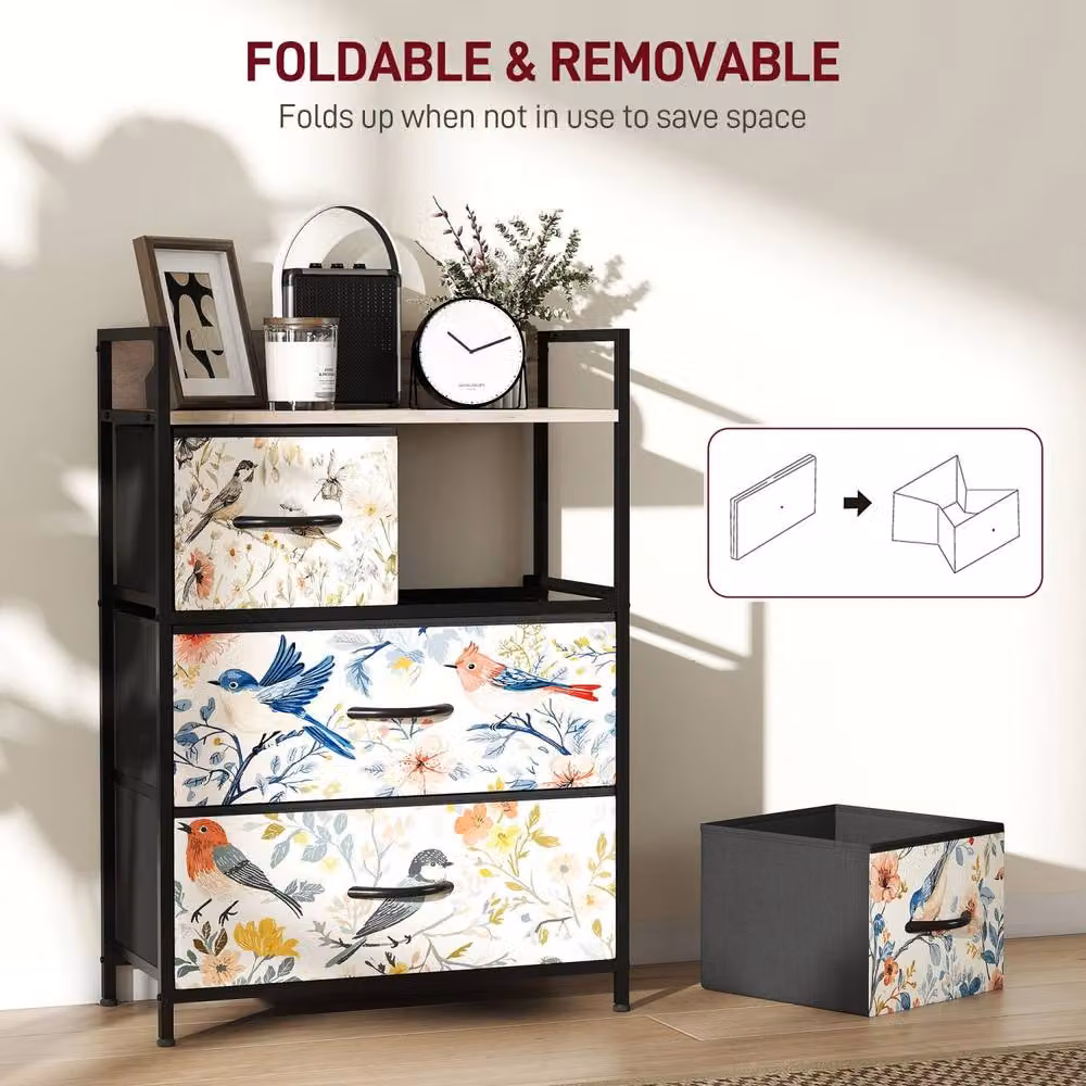 Wyld Haus Tonona White 4 Drawer Fabric Storage Chest with Floral Design – 7