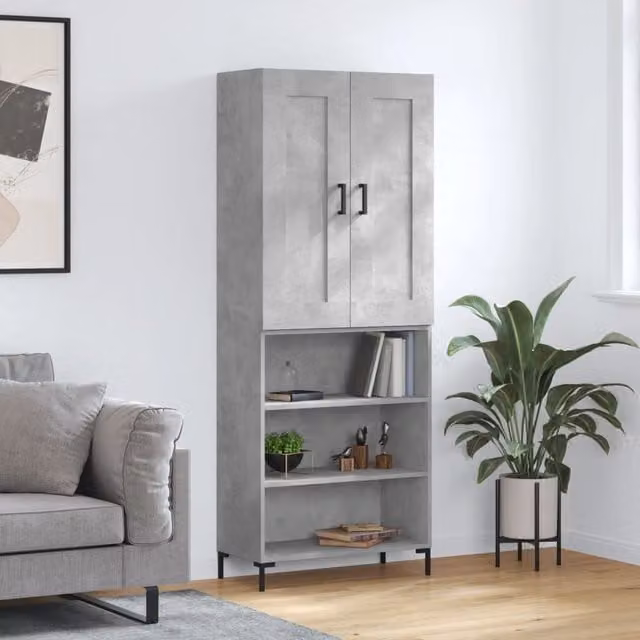 Berkfield Home Highboard in Concrete Grey, W/D/H: 69.5 x 34 x 180 cm