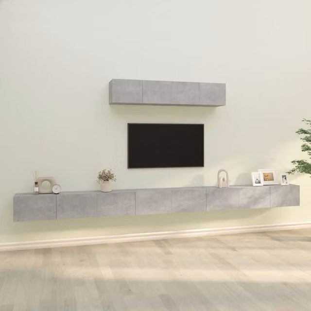 Berkfield Home 4 Piece Wall Mounted TV Cabinet Set in Matt Concrete Grey Engineered Wood – 1